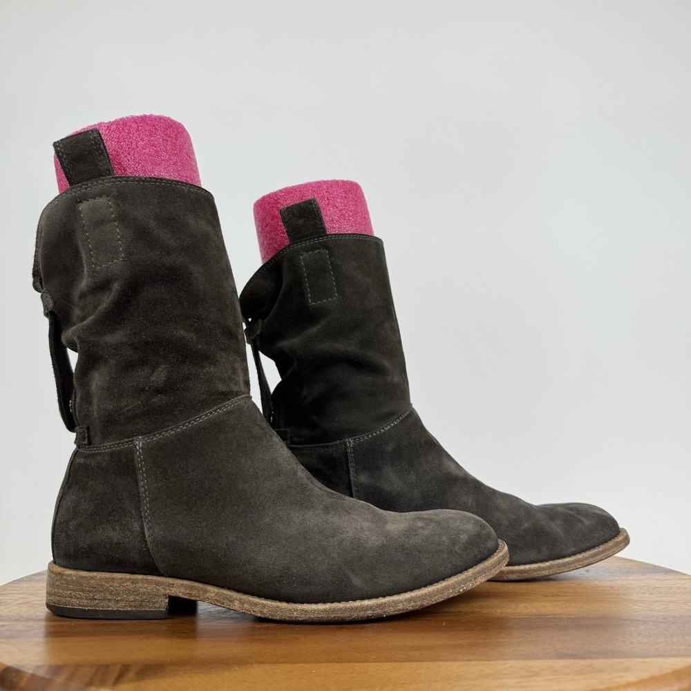 Womens Alberto Fermani Umbria Dark Gray Suede Pull On Mid Boots Size EU 36
